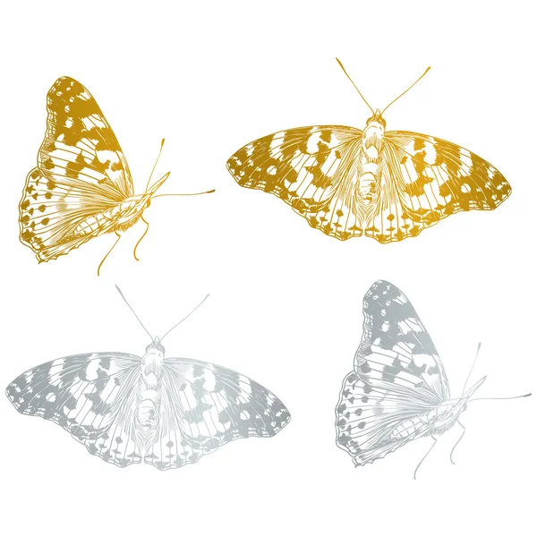 Gold beautiful butterfly set — Stock Vector