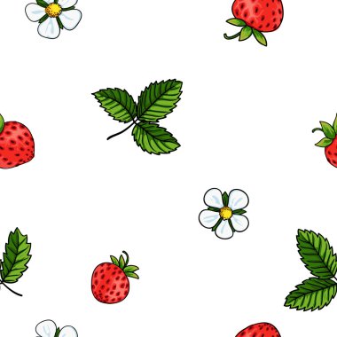 Beyaz arka planda kesintisiz çilek deseni