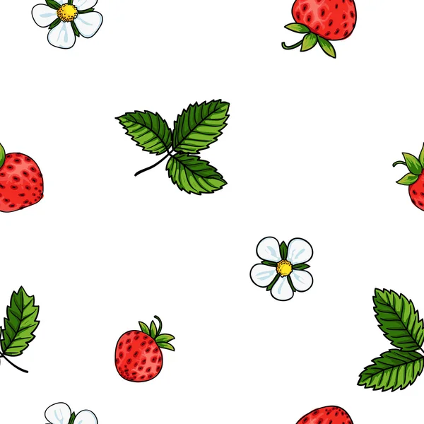 Modèle de fraise sans couture sur fond blanc — Image vectorielle