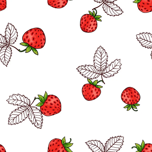 Modèle de fraise sans couture sur fond blanc — Image vectorielle