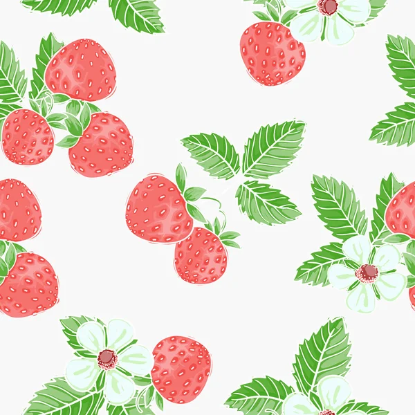 Modèle de fraise sans couture sur fond blanc — Image vectorielle