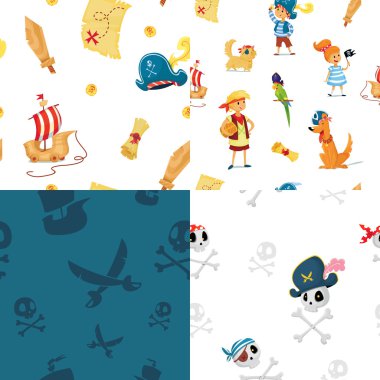 Korsan Partisi için dikişsiz desen seti.