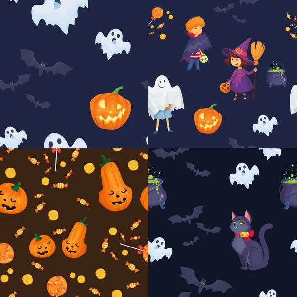 Conjunto de patrones sin costura para la fiesta de Halloween — Vector de stock