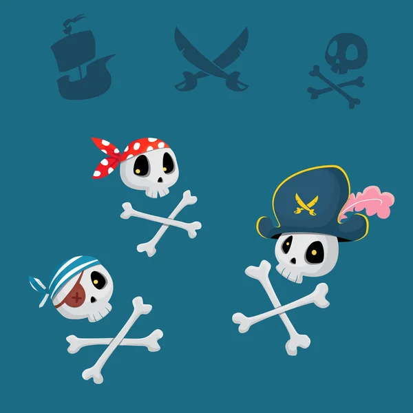 Divertido piratas sculls vector conjunto — Archivo Imágenes Vectoriales