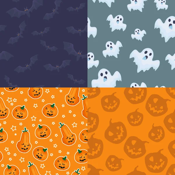 Conjunto de patrones sin costura para Halloween — Archivo Imágenes Vectoriales