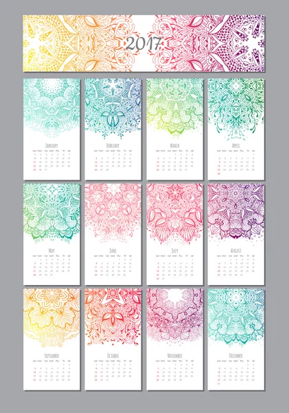 Vector mandala calendario 2017 — Vector de stock