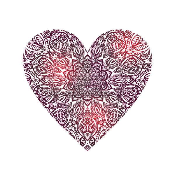 Hjärta med mandala mönster. — Stock vektor
