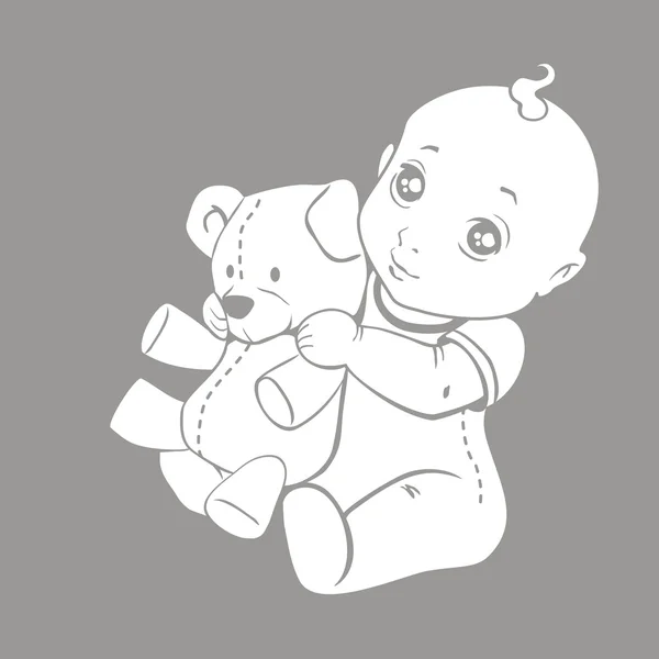 Schattige baby met een stuk speelgoed — Stockvector