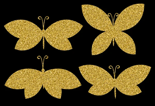 Χρυσό όμορφη πεταλούδα σετ. — Διανυσματικό Αρχείο