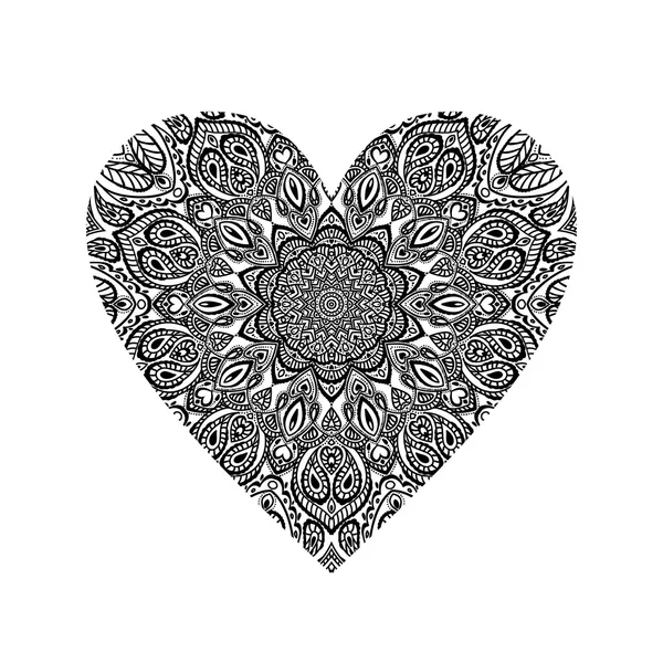 Mandala art with heart shape. Mandala black and white vector outline