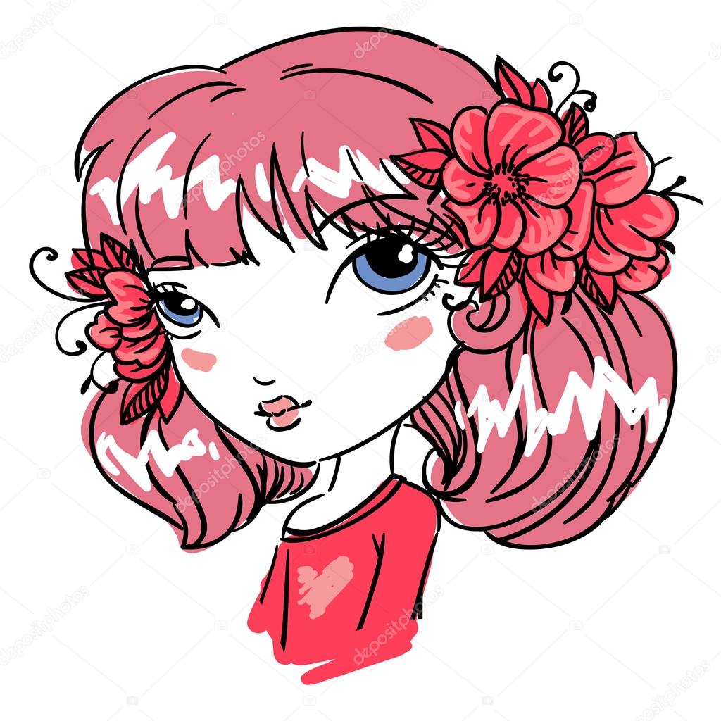 花を持つ少女の肖像画 ストックベクター C Irska No 花を持つ少女の肖像画 ストックベクター C Irska No