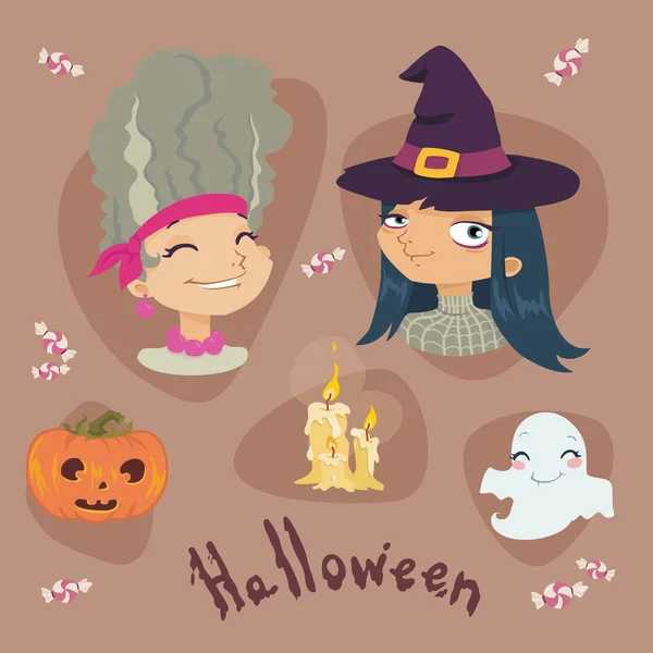 Halloween cartoon set illustration — Stock Vector