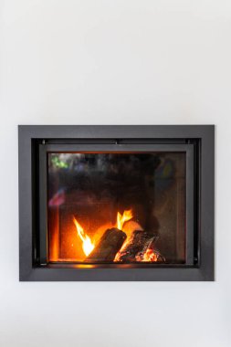 Evde odun yakan şömine var.