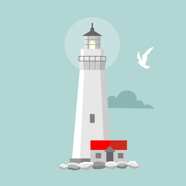 ベクトル フラット灯台。漫画の風景 — ストックベクタ