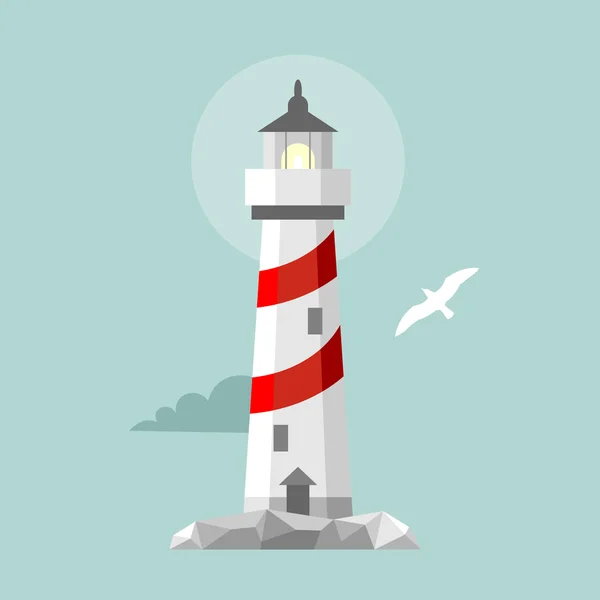 Vector flat lighthouse. Cartoon landscape — Stock Vector