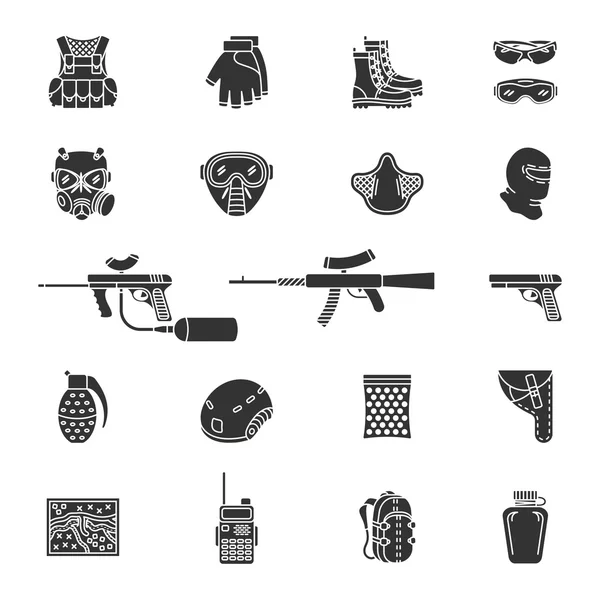 Vector silhouette paintball or airsoft icon set — Stock Vector