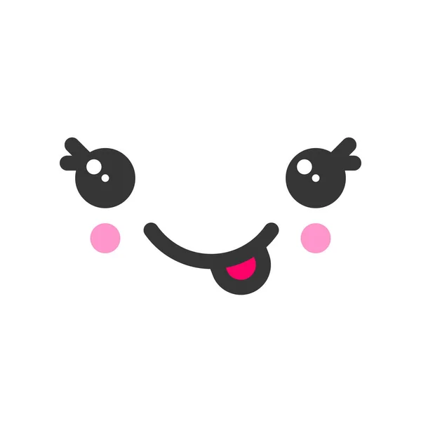 Tease with tongue kawaii cute emotion face, emoticon vector icon — Stock Vector