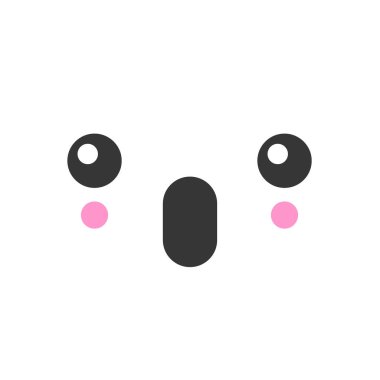 Şaşkın kawaii sevimli duygu yüz, emoticon vektör simgesi
