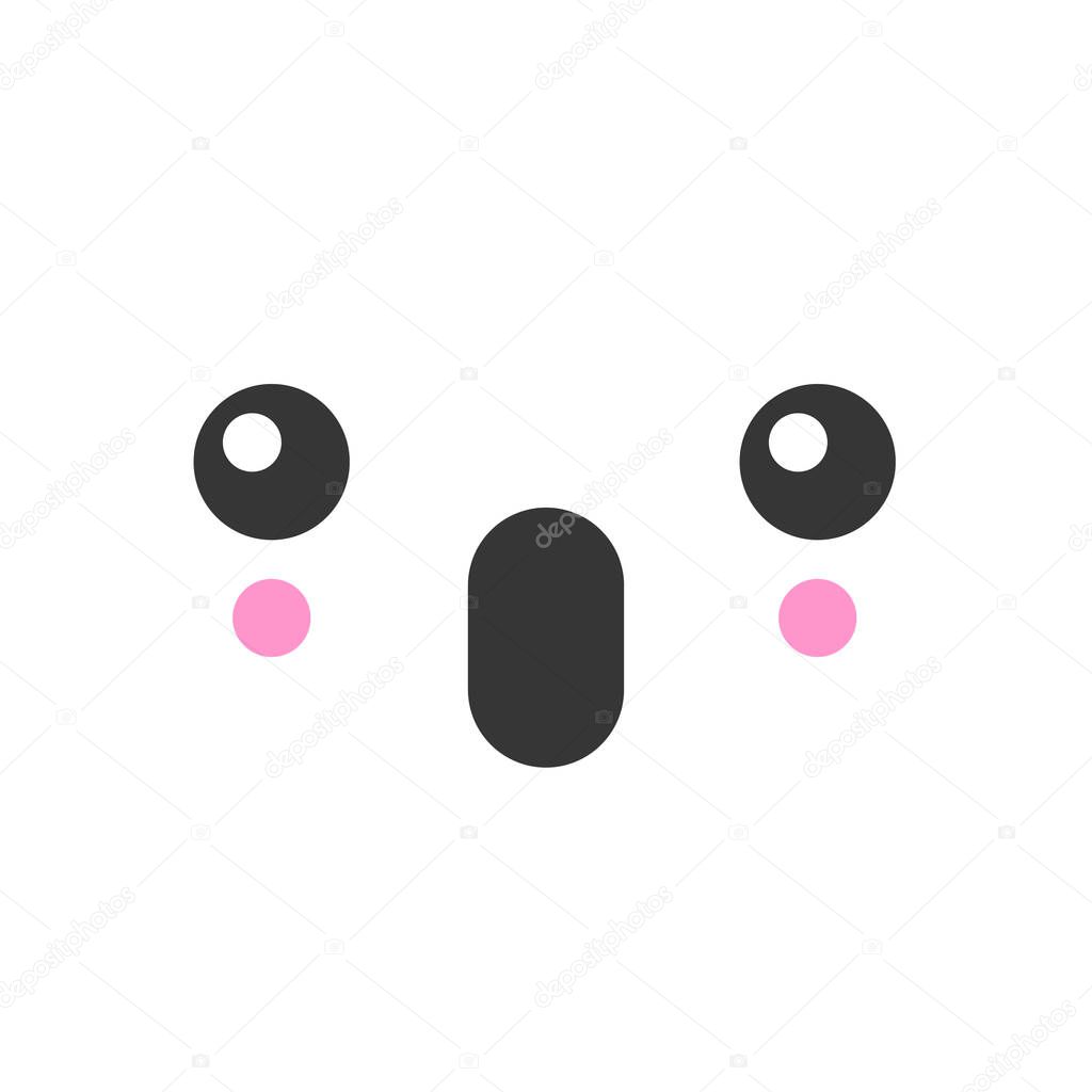 Surprised kawaii cute emotion face, emoticon vector icon