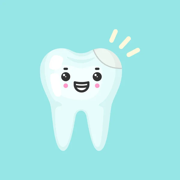 Filling tooth with emotional face, cute colorful vector icon illustration — Stock Vector