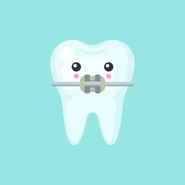 Зуб с брекетом с эмоциональным лицом, милая красочная векторная иконка — стоковый вектор