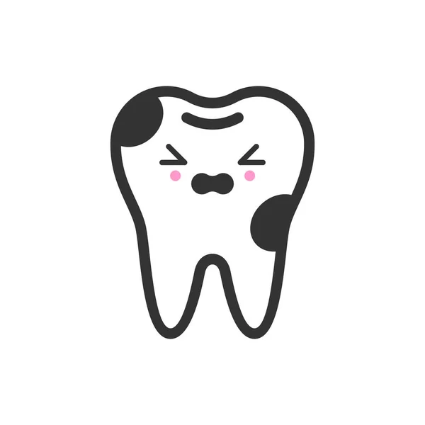 Caries dent avec visage émotionnel, illustration icône vectorielle mignon — Image vectorielle