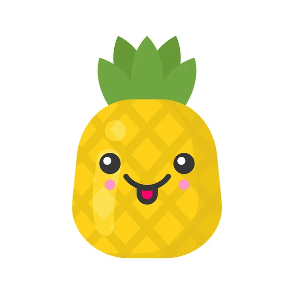 Drăguț ananas exotic zâmbitor, pictogramă de fructe vectoriale colorate izolate — Vector de stoc