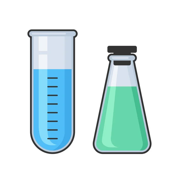 Chemistry science laboratory test glass tube and flask vector icon set — Stock Vector