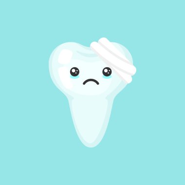 Kırık diş, duygusal yüz, şirin renkli vektör ikonu çizimi