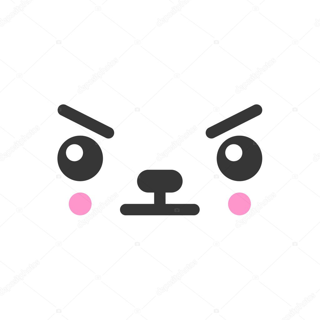 Displeased kawaii cute emotion face, emoticon vector icon