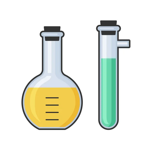 Chemie Wissenschaft Labor Reagenzglas und Kolben Vektor Icon Set — Stockvektor