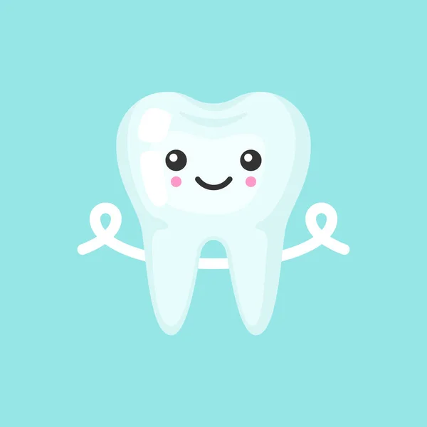 Diente con un hilo dental con la cara emocional, lindo icono de vector colorido ilustración — Vector de stock
