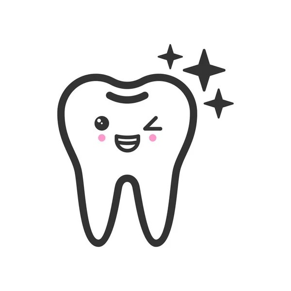 Shiny healthy tooth with emotional face, cute vector icon illustration — Stock Vector