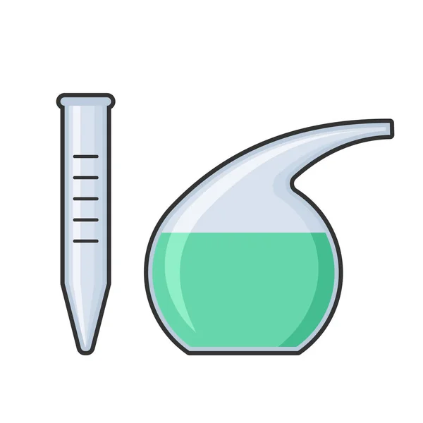 Laboratório de química ciência teste tubo de vidro e frasco vetor ícone conjunto —  Vetores de Stock