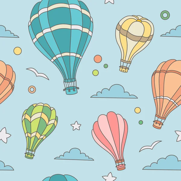 Seamless pattern of hot air balloons on the sky — Stock Vector