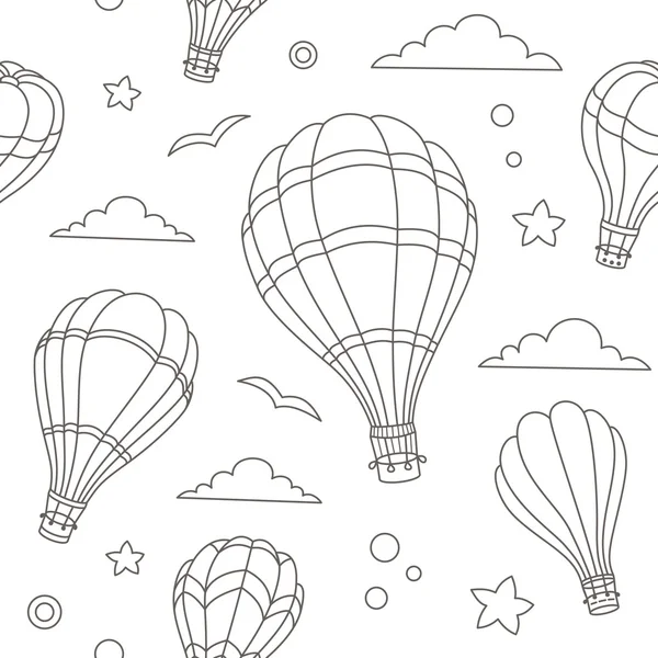 Seamless pattern of hot air balloons on the sky — Stock Vector