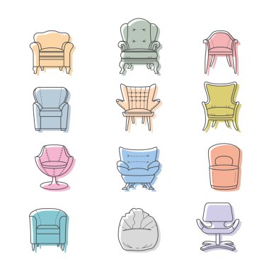 Derma koltuklar izole Icons set vektör