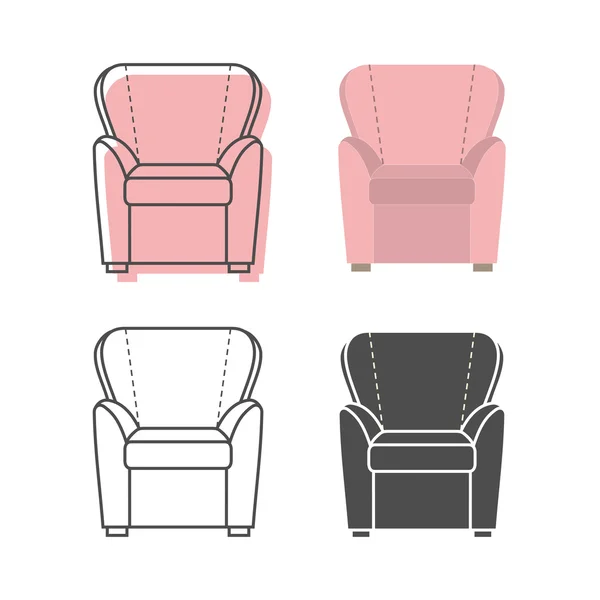 Set of colorfull and silhouette armchairs — Stock Vector