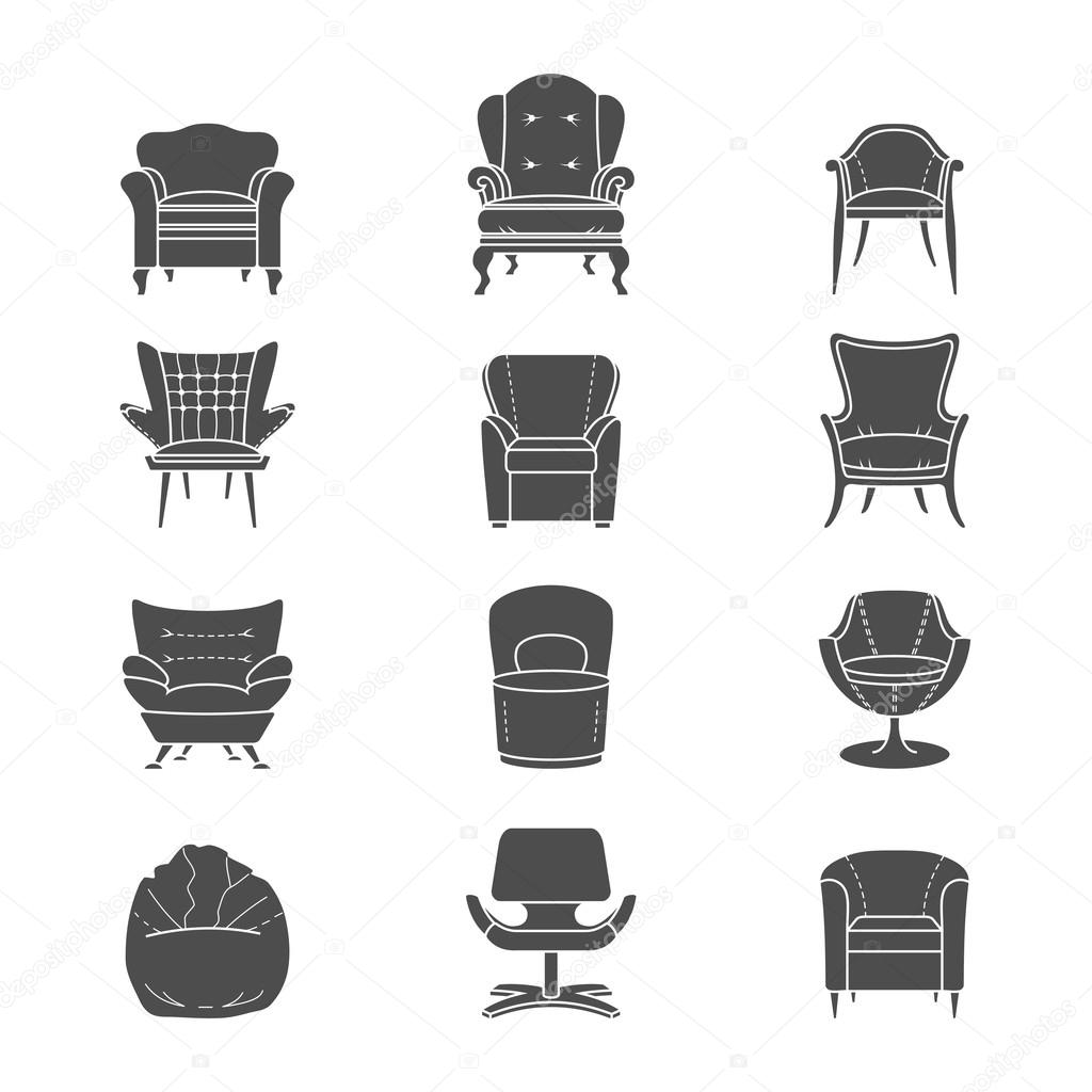 Silhouette armchair vector isolated icons set