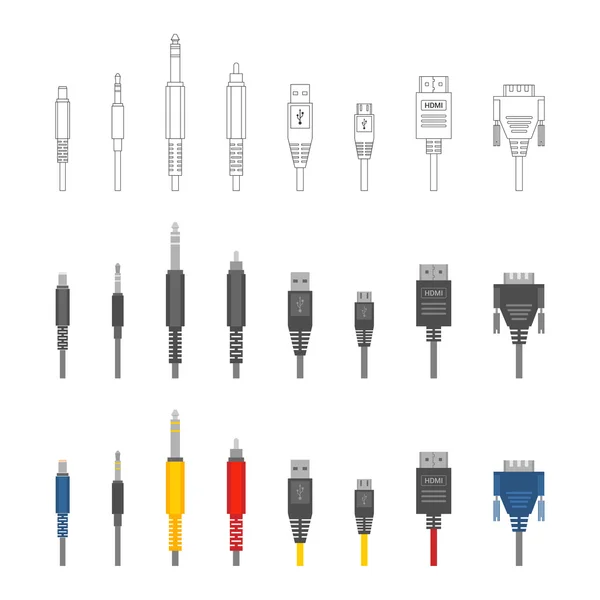 Vector various audio connectors and inputs set — Stock Vector