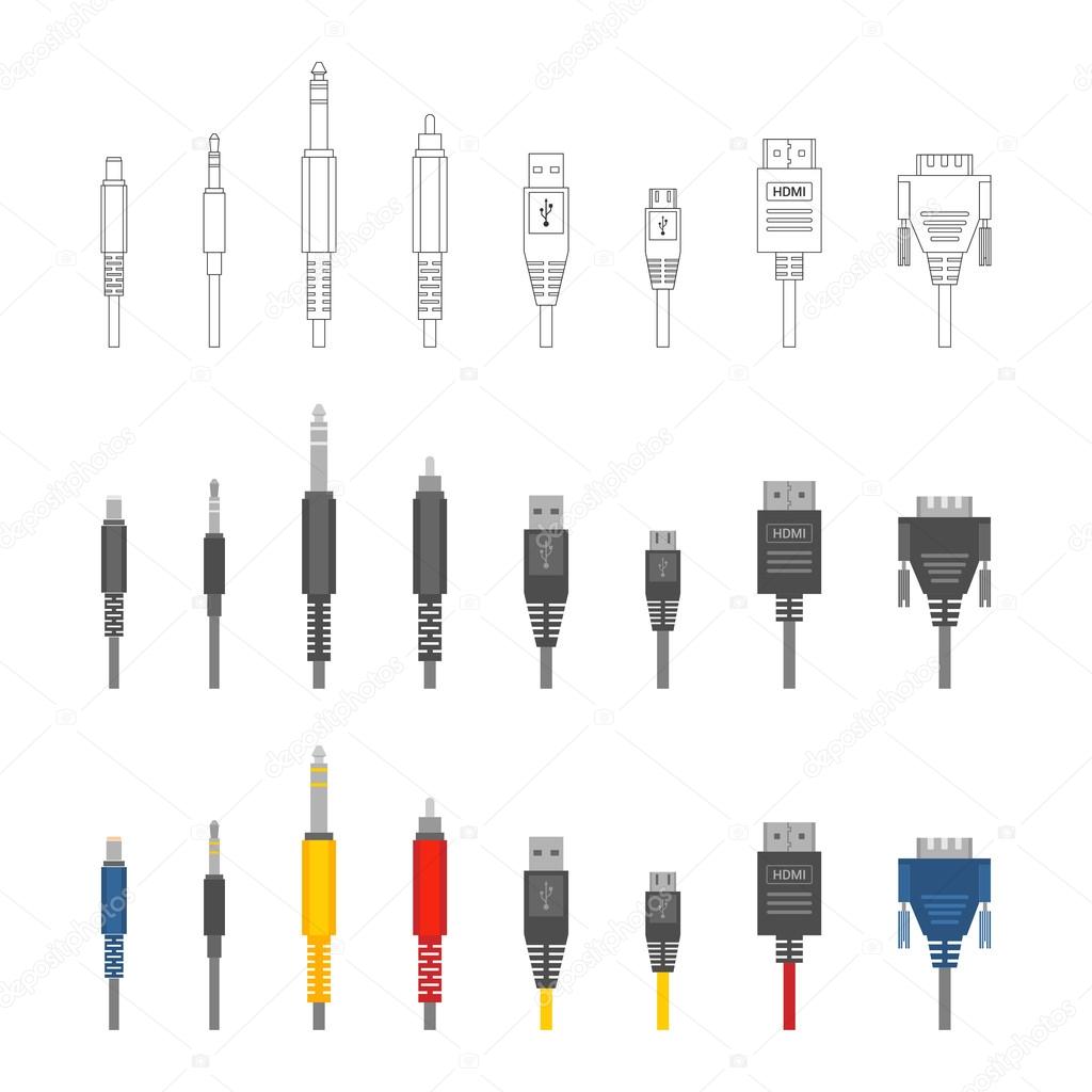 Vector various audio connectors and inputs set