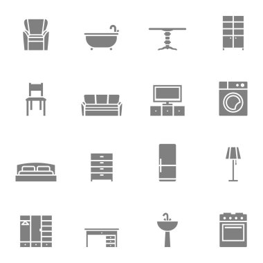 Siluet ev mobilyaları vector Icons set