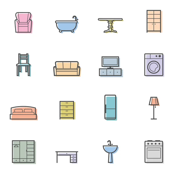 Colorfull muebles para el hogar vector iconos aislados conjunto — Archivo Imágenes Vectoriales