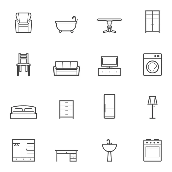 Contorno de muebles para el hogar vector iconos aislados conjunto — Vector de stock