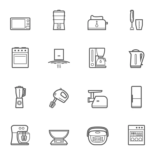 Aparatos de cocina vector línea estilo icono conjunto — Vector de stock