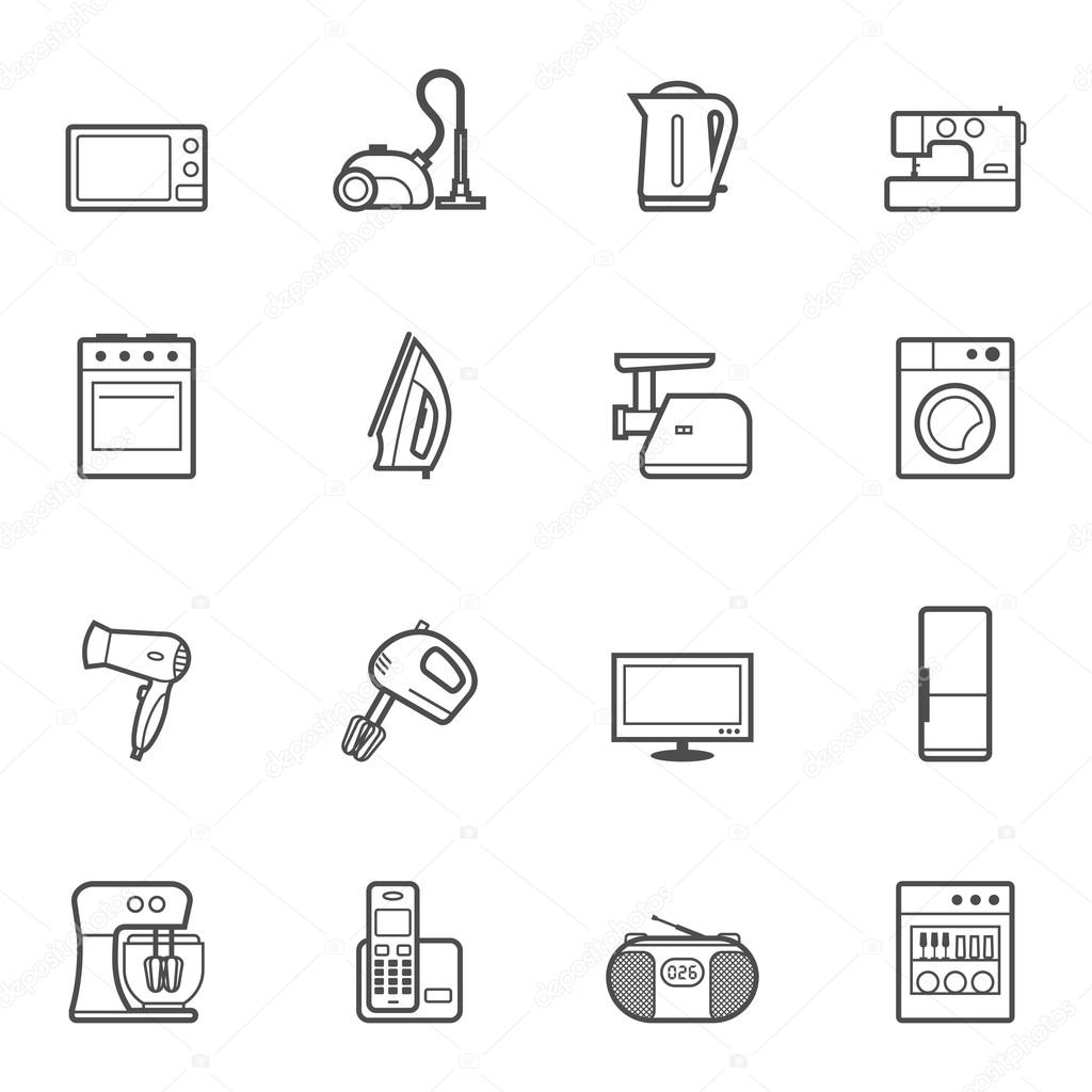 Set of home appliances and electronics icons