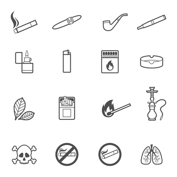 Fumar vector línea estilo iconos conjunto — Archivo Imágenes Vectoriales