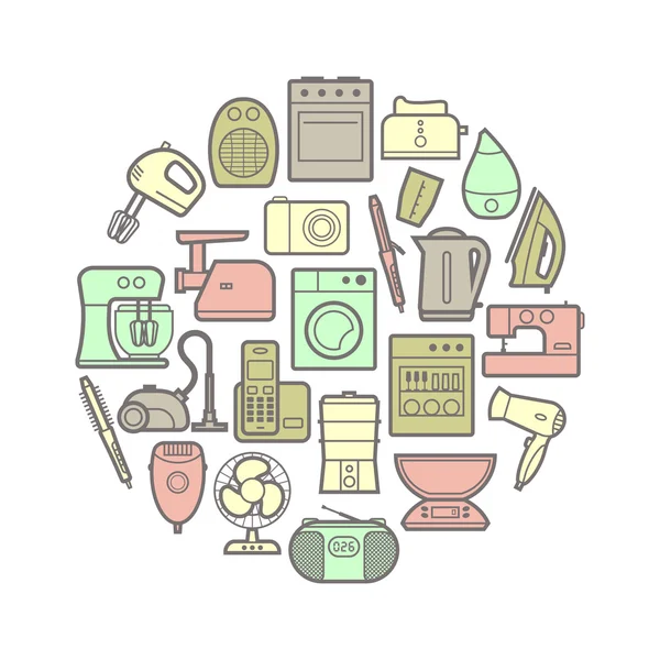 Conjunto circular de iconos de electrodomésticos de silueta — Archivo Imágenes Vectoriales