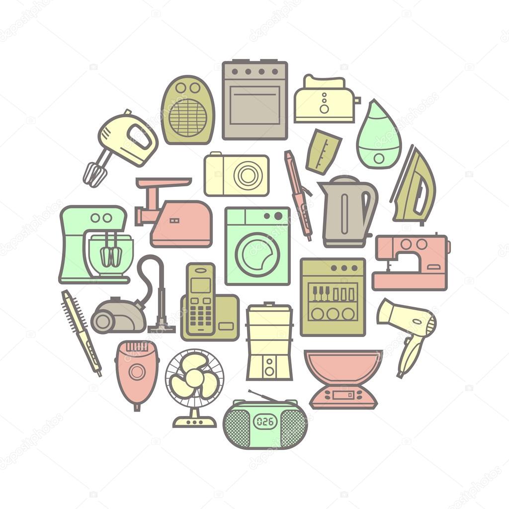Circle set of silhouette home appliances icons