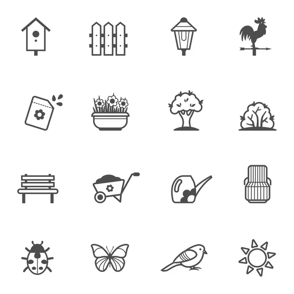 Vector icon set van tuingereedschap en toebehoren — Stockvector